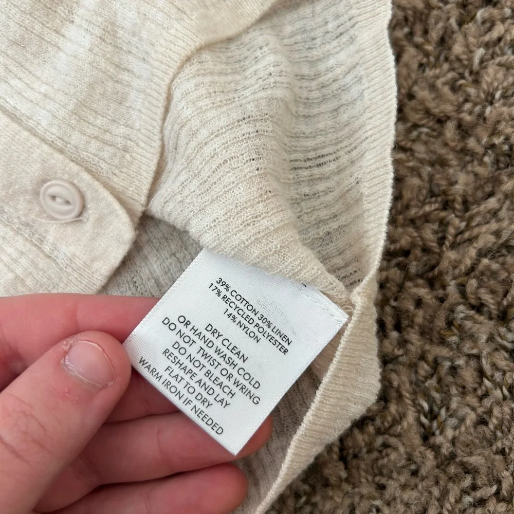 NWT White + Warren Linen Gauze Verigated Ribbed Cardi Top in Oatmeal Heather - Picture 10 of 13